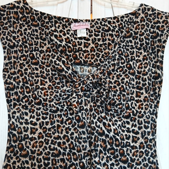 Heartbreaker Leopard Print Tie Front Knee Length Dress  - L - Picture 3 of 7